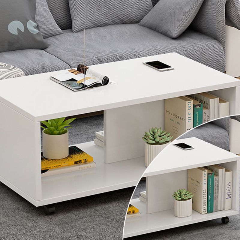 Modern Rectangle Coffee Table 15-inch Wooden Cocktail Table with Storage