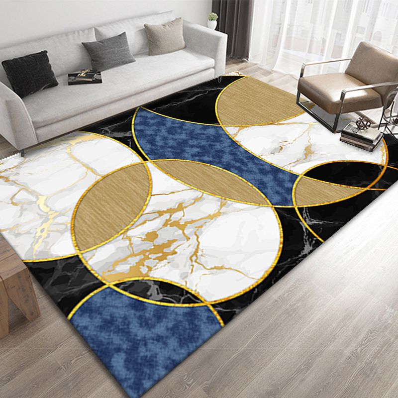 Marble Effect Indoor Rug Polyester Contemporary Rug Washable Area Carpet for Living Room