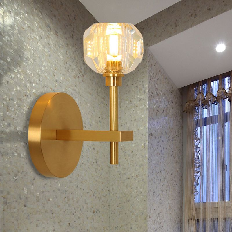 Modernism Dome Wall Light Fixture Clear Crystal 1/2-Light Living Room Wall Mounted Lamp in Brass Finish