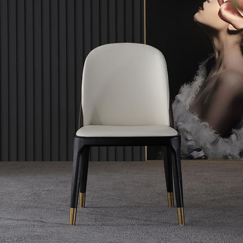 Glam Style Leather Side Chair Wooden Frame Indoor Dining Chair