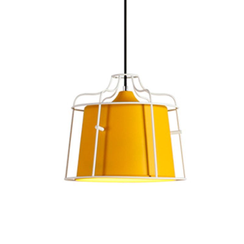 Lámpara de techo de 1 cabeza de macarrón blanco/amarillo/azul lámpara colgante de campana con sombra de metal para comedor