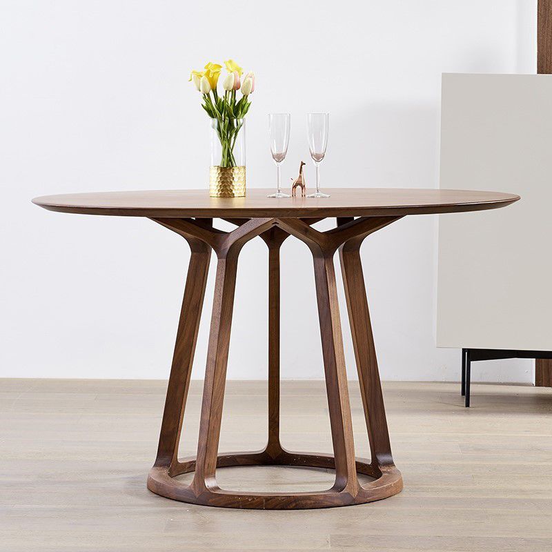 Round Wood Dining Table Reclaimed Pine Table in Brown with Wooden Pedestal
