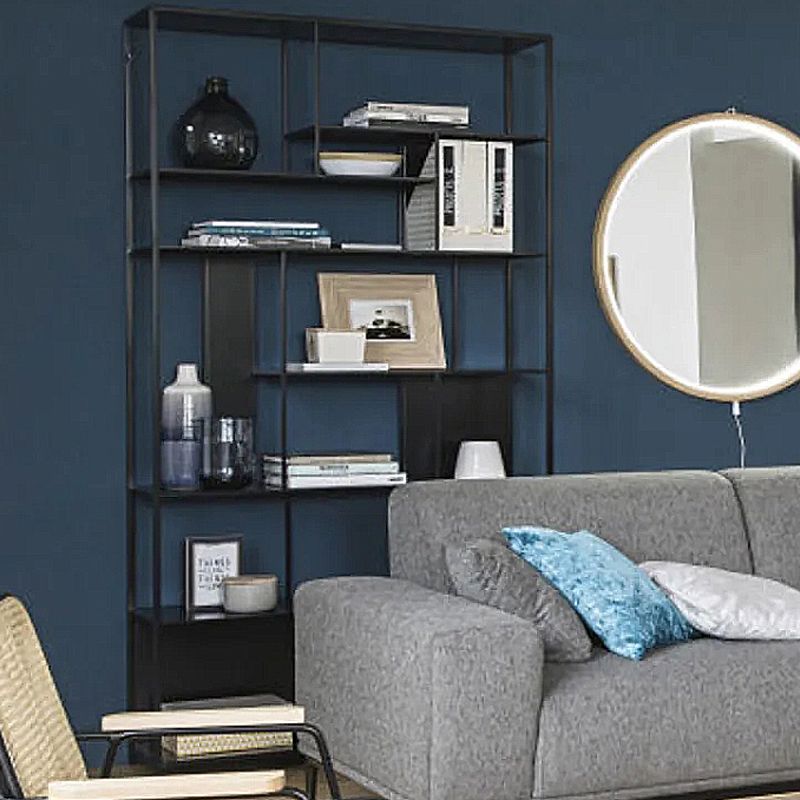 Modern Open Bookcase with Metal Rectangular Shelves for Office