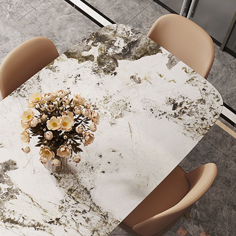 Gray Stone Top Dining Table Mid-Century Modern Dining Table with 4 Wood Legs