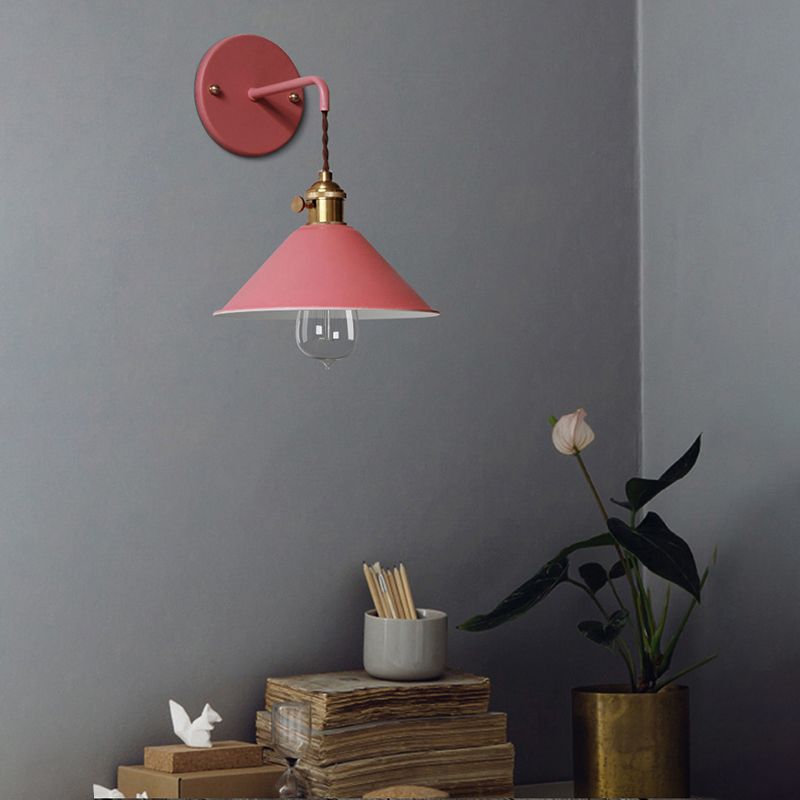 Macaron Color Nordic Wall Sconce Flared Metal Shade 1-Head Wall Lamp for Bedside Dinning Room