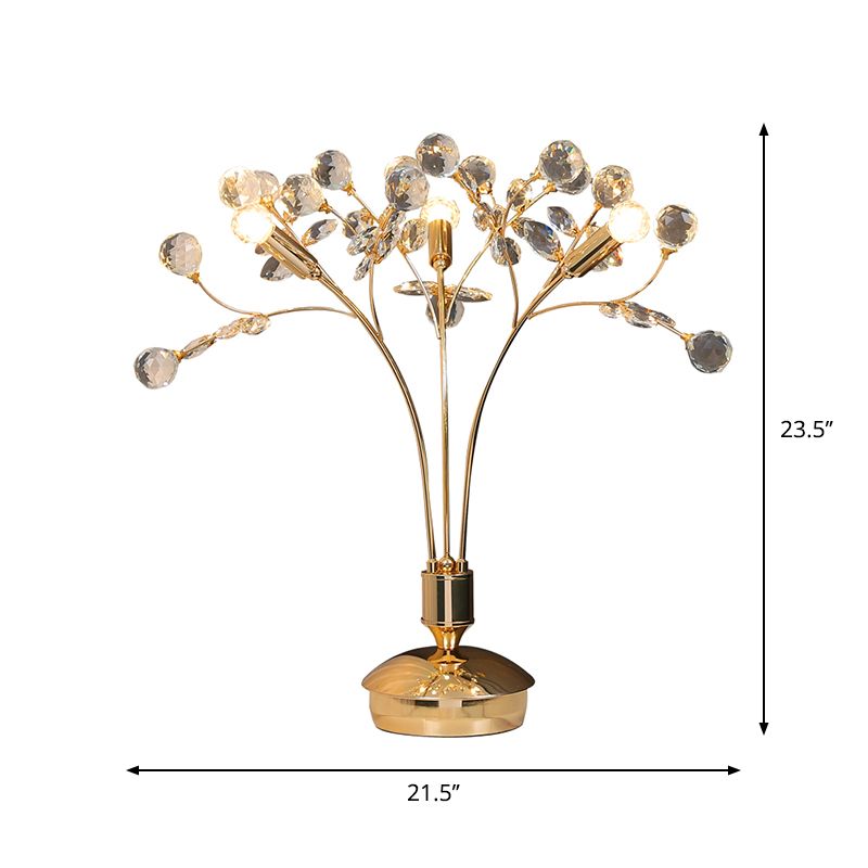 Lampada da comodino in cristallo smussato a globo Stile semplice 3 luci Illuminazione da scrivania in oro con piedistallo circolare