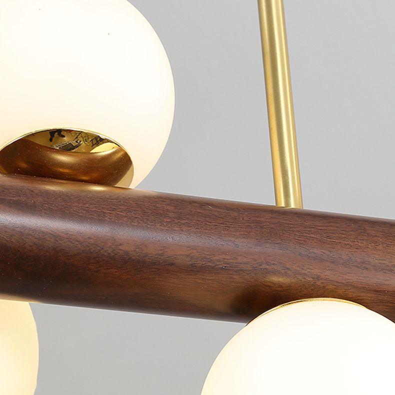 Sphere Island Light Contemporary Wood Island Chandelier with Glass Shade
