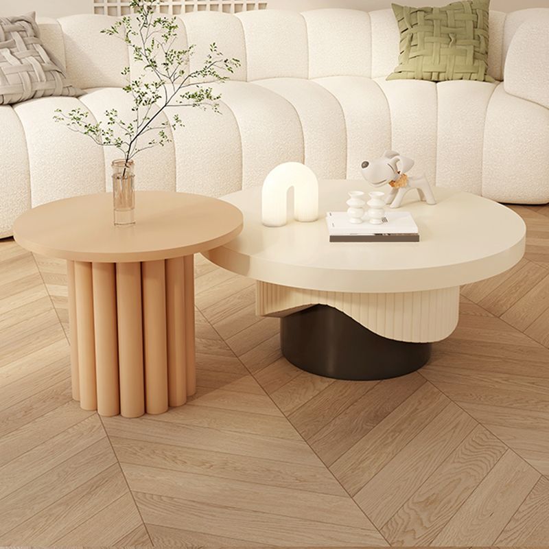 Contemporary Coffee Table Wooden Pedestal Round Coffee Cocktail Table