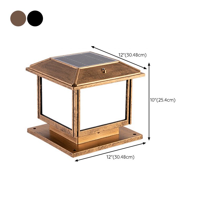 Metal Rectangle Shape Solar Pillar Lamp Modern 1-Light Outdoor Waterproof Light