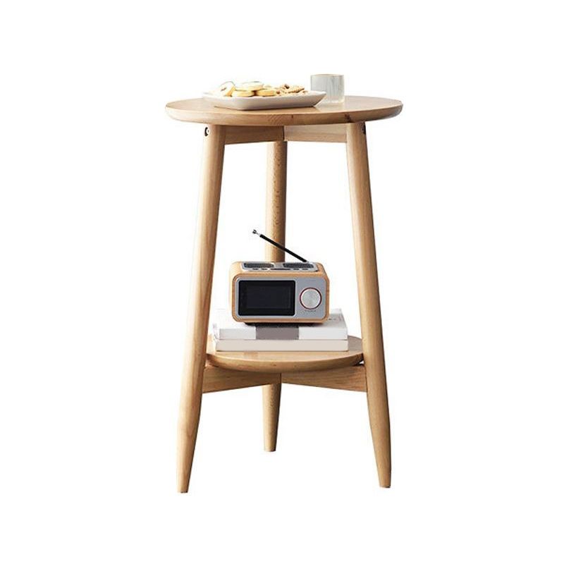 Solid Wood Round Top Side Table 23.6" Tall 3 Legs End Table with Shelf