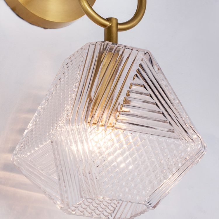 Brass Hexagon Wall Sconce in Modern Luxury Style Copper Wall Lamp with Pure Glass Shade