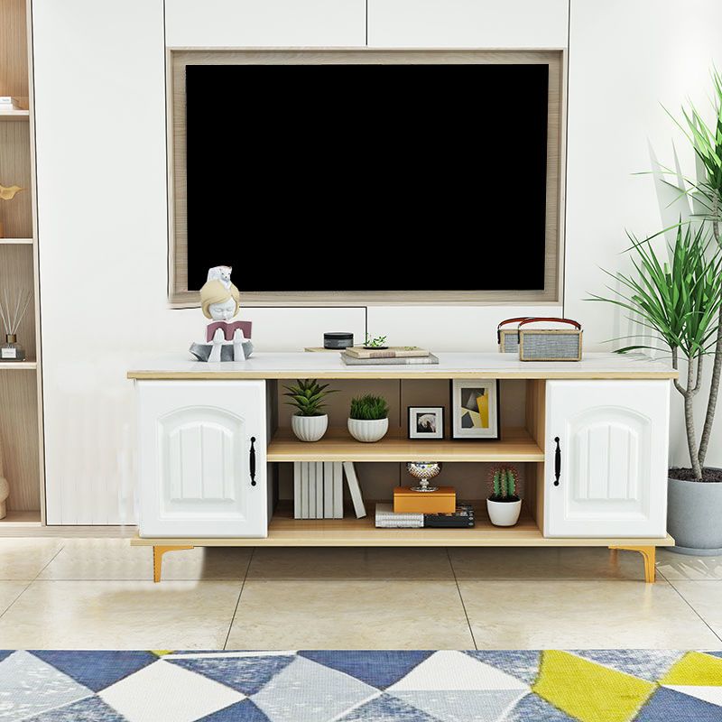 Modern Wooden TV Stand Console Open Storage TV Stand with 2 Doors , 12" D X 17" H