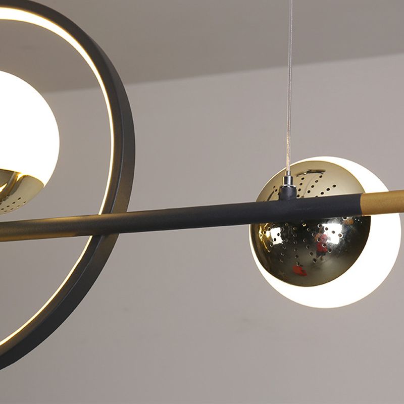 Modern Kitchen Island Fixture 6 - Head Metal and Glass Ceiling Pendant Lighting in Black