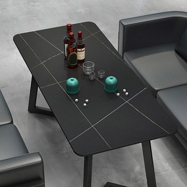Industrial Style Dining Table Black Sintered Stone Table with Metal Base