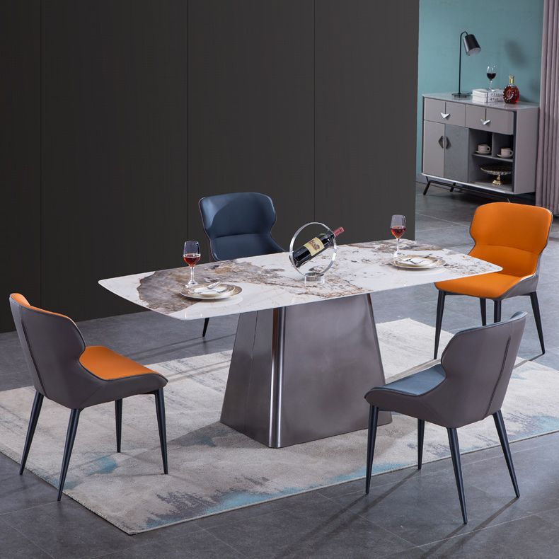 Metal Traditional Luxury Rectangle Table Sintered Stone Indoor Table with Pedestal