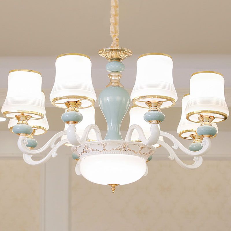 Opaline Glass Flared Chandelier Lamp Modernist Down Lighting Pendant in Light Blue