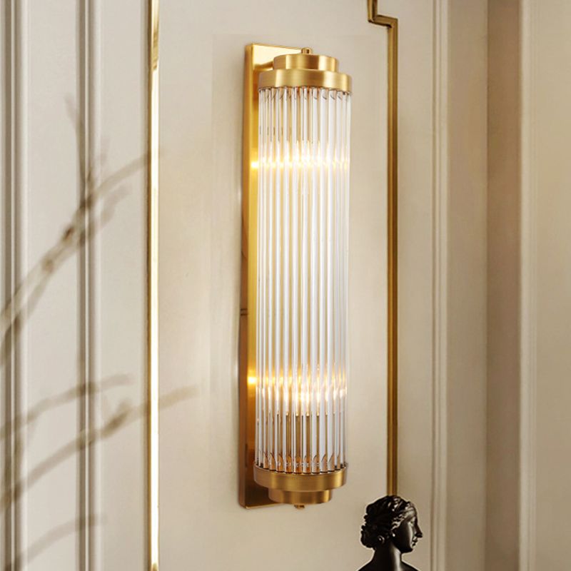 Zeitgenössische Säule Wandleuchte Lichtkristall 2 Köpfe Wohnzimmer Wandmontierlampe in Gold