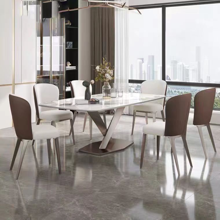 Traditional Luxury Dining Table Rectangle Sintered Stone Dining Table with Rose Gold Frame
