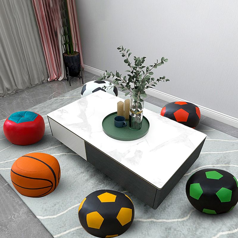 Geometric Print Ottoman Pouf Scratch Resistant Specialty Faux Leather Ottoman