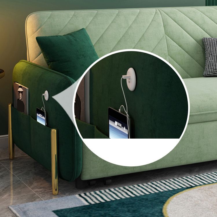 Green Cushion Back Loveseat Foldable Sleeper Sofa with Storage