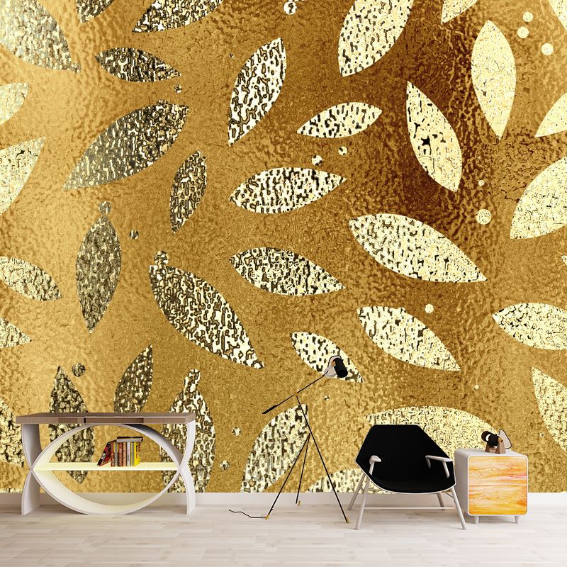 Modern Art Foliage Mural Wallpaper Gold Foil Wall Covering for Accent Wall, Custom Made