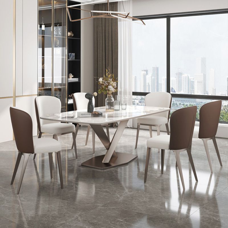 Rectangle Dining Table Stone Top Table with Stainless Steel Pedestal Base