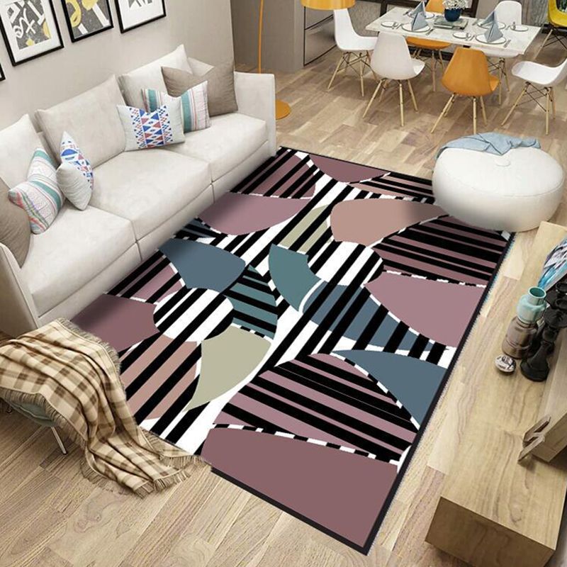 Trendy Living Room Rug Multi Colored Geometric Printed Area Rug Polypropylene Non-Slip Stain-Resistant Rug