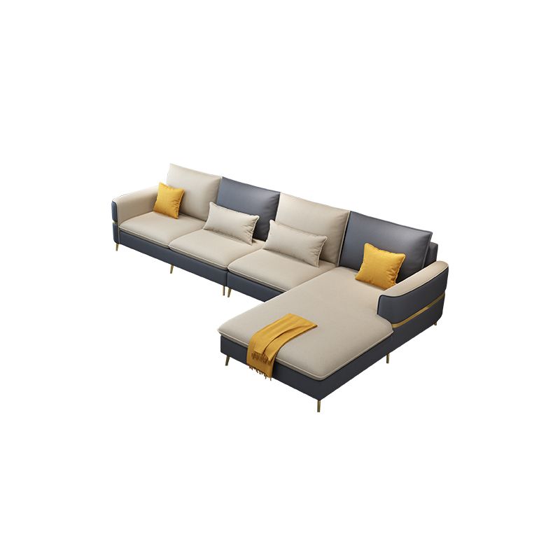 Glam Faux Leather Square Tufted Sofa Grey and Beige Sofa Chaise