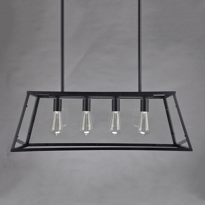 Rectangular Shape over Island Lighting Modern Style Metal 4 Lights Hanging Lamp in Black