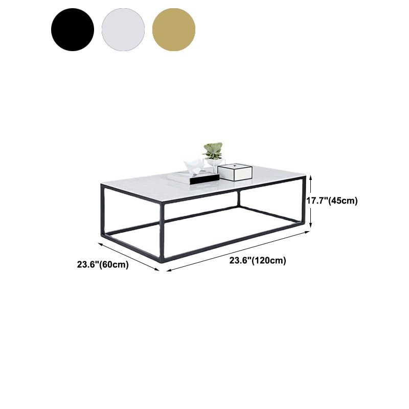 Glam Rectangle Coffee Table with White Marble Top and Iron Frame