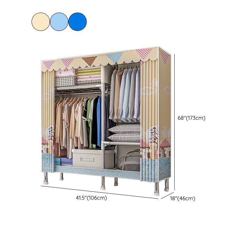 Contemporary Wardrobe Armoire with Shelves Steel Wardrobe Closet for Bedroom