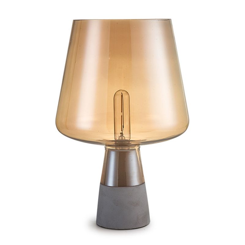 Lampada rustica simile a un coglione da comtorente in vetro ambra a bulbo singola illuminazione da camera da letto con base di cemento