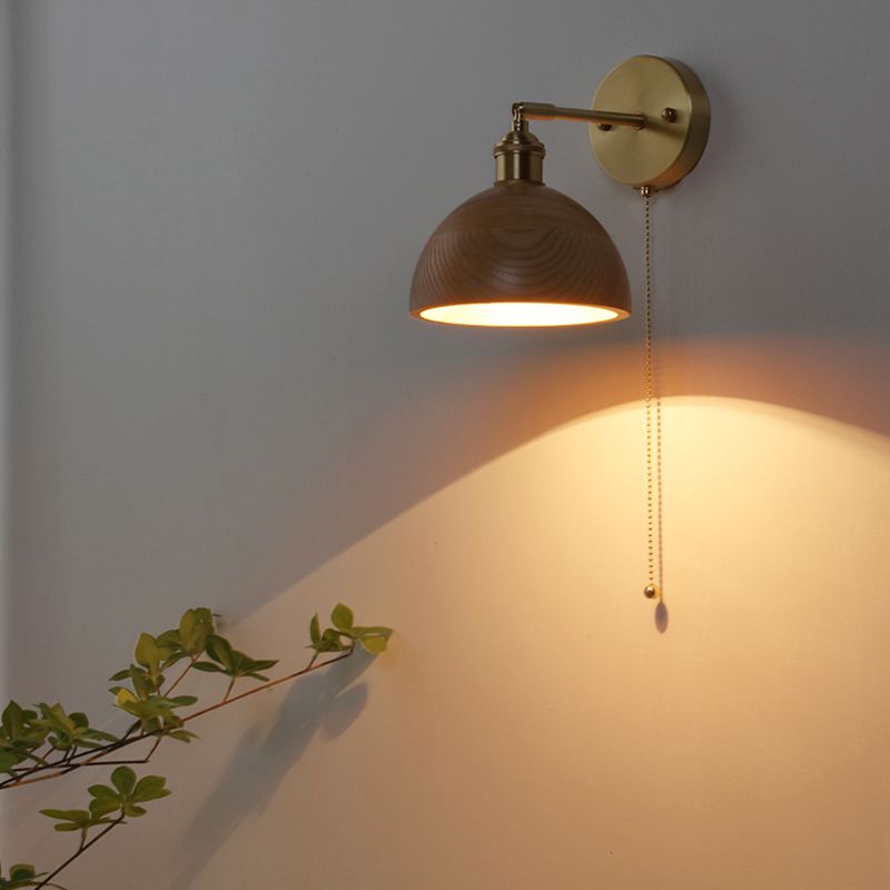 Ciotola in legno l'illuminazione a parete da parete nordica 1 panta murale in ottone con braccio altalena e catena di tiro