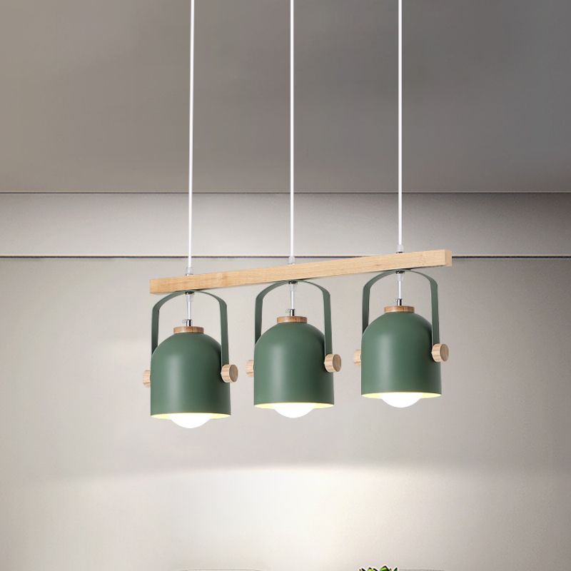 Nordic Style Dome Island Light 3/4 Lights Wooden Chandelier Lighting with Metal Shade