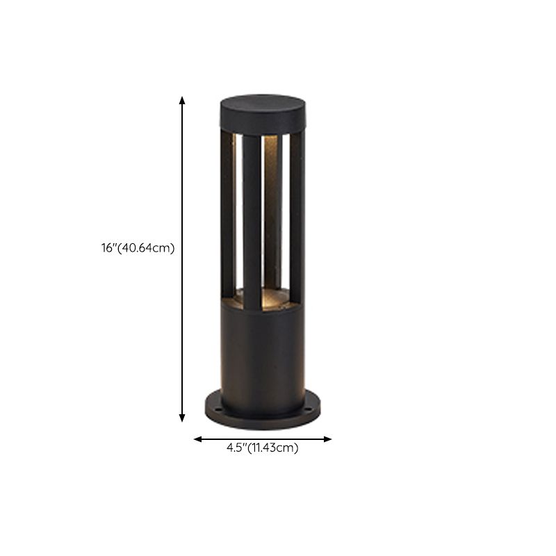 Contemporary Metal Pillar Lamp Geometric Shape Outdoor Waterproof Light in Black Finish