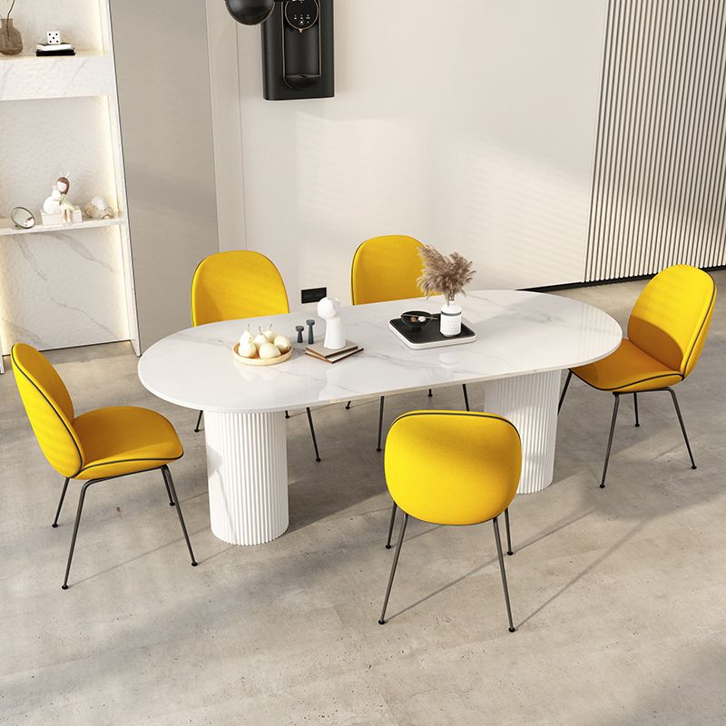 Oval Sintered Stone Dining Table Modern White-black Furniture with Double Pedestal Base