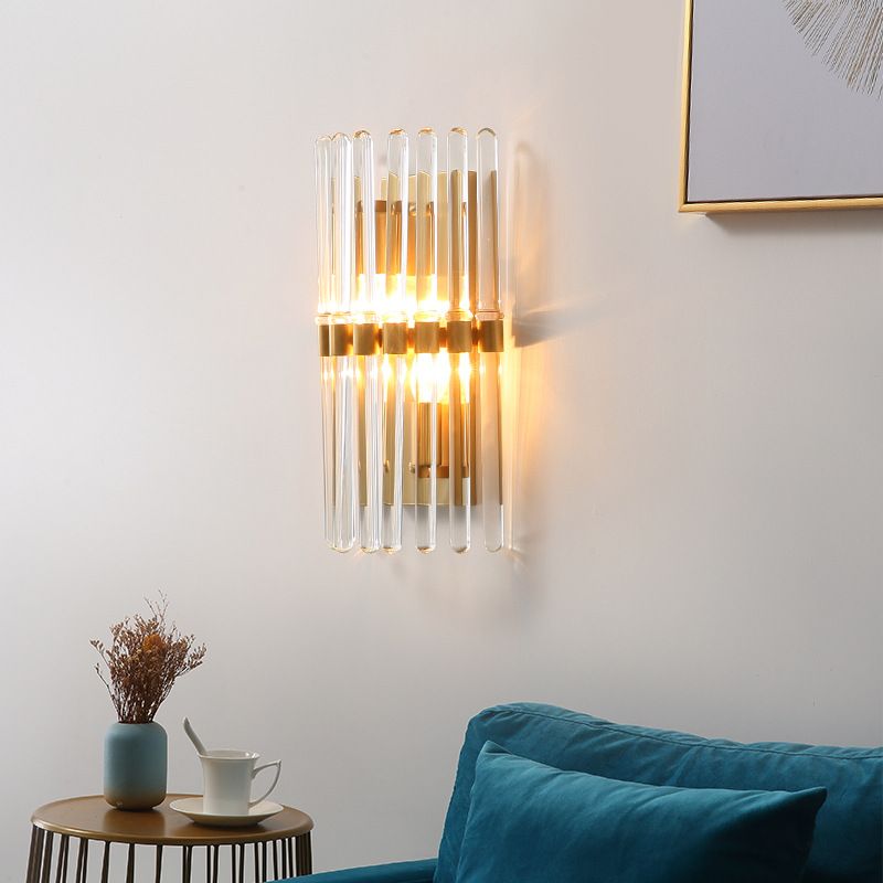 Half-Cylindrical Wall Lighting Contemporary Clear Crystal 1 Light Brass Finish Sconce Lamp for Bedroom
