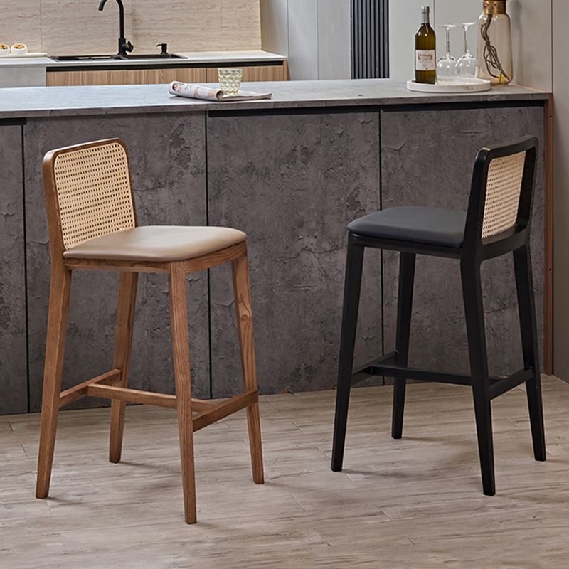 Solid Wood Dining Stools Faux Leather Bar Stools with Footrest