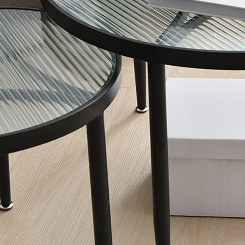 Clear Glass Top Round Coffee Table 3 Legs Cocktail Nesting Table Set