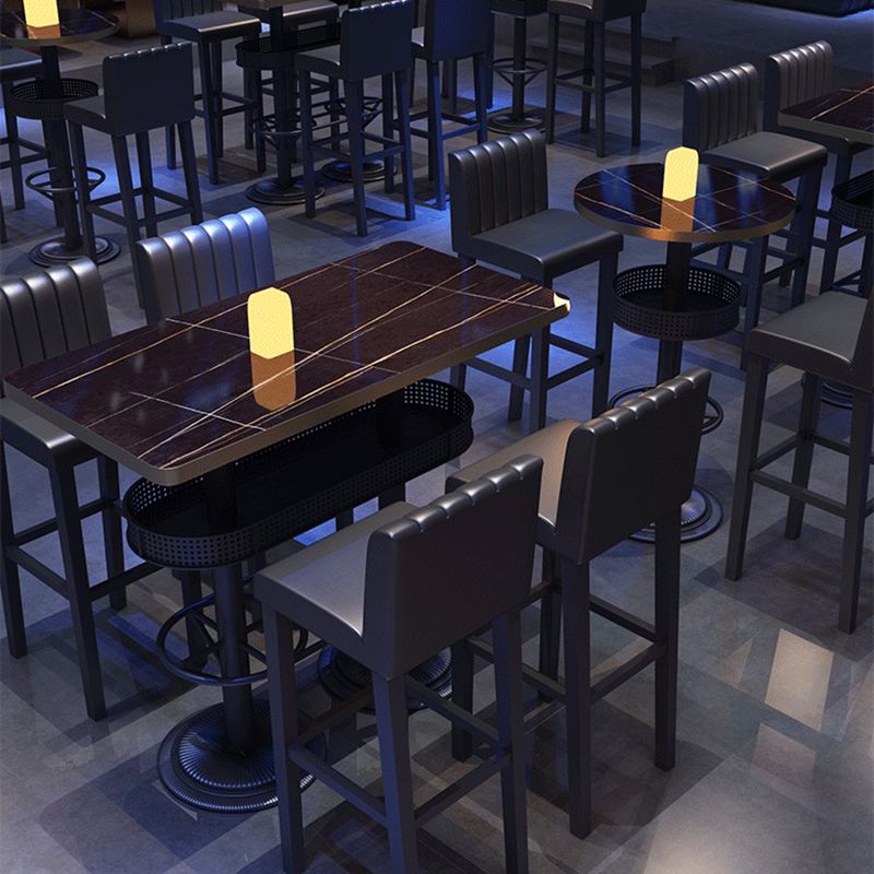 Industrial Style Bar Table Black Wood Bar Dining Table with Storage