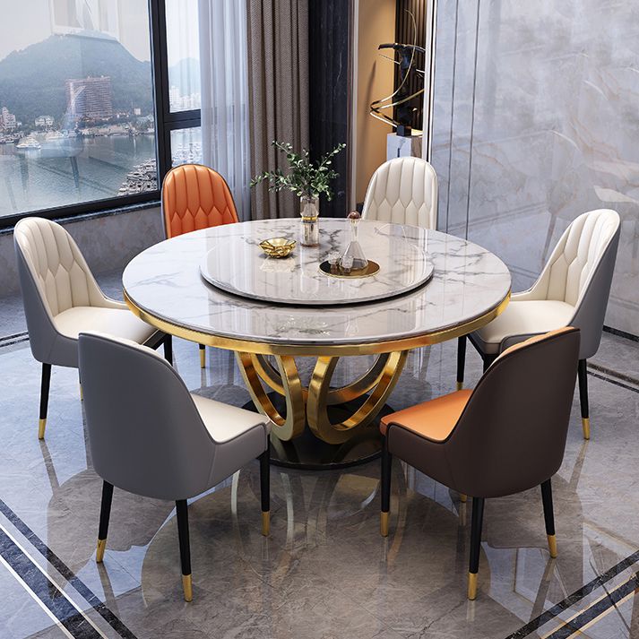 Glam Marble Round Dining Table Standard Kitchen Dining Table with Pedestal Base
