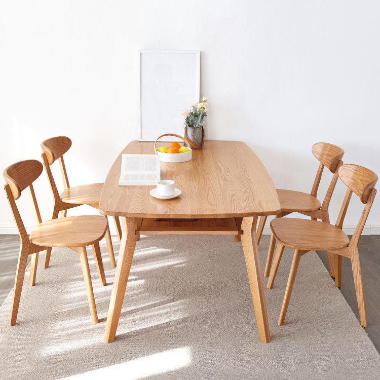 Storage Oak Wood Dining Table in Nature Rectangle Kitchen Table with 4 Legs