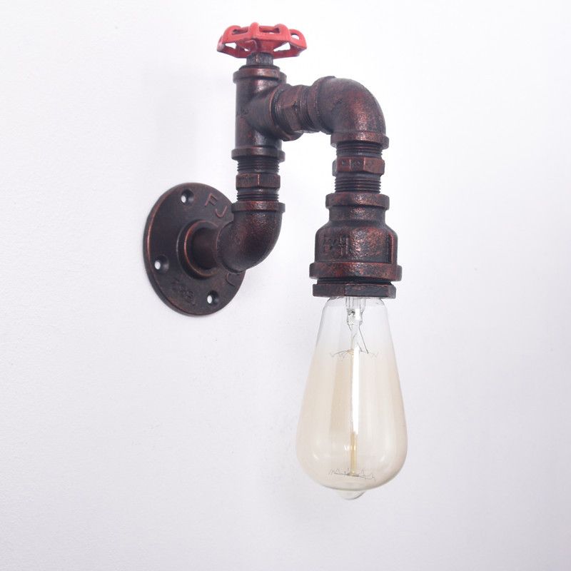 1-Light Industrial Wrought Iron Wall Sconce Pipe and Gauge Wall Light Lamp for Dining Room