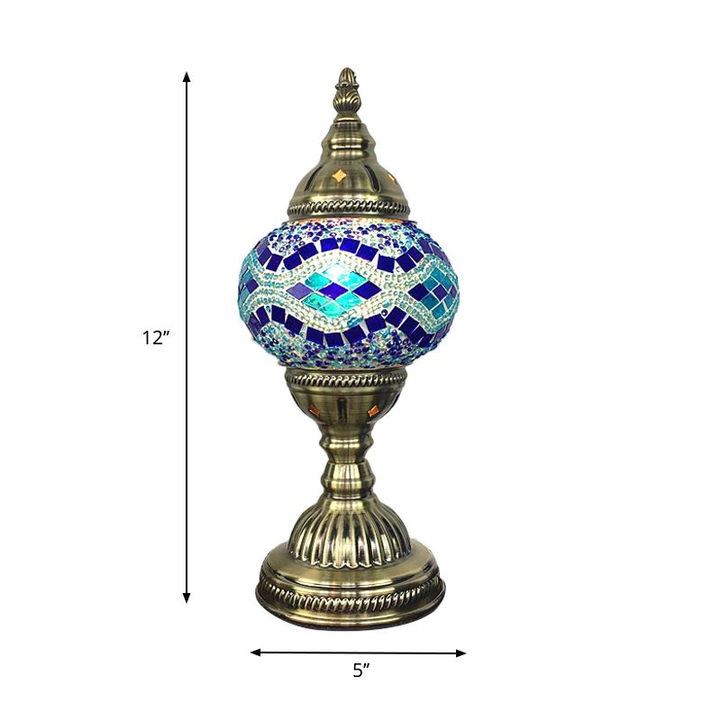 1 Glühbirnenkaffeehaus Tisch leichte traditionelle Messingschisch -Lampe mit Ball Rot/Blau/See Blue Glass Schatten