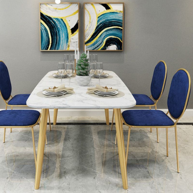 Rectangle Golden Base Dining Table Glam Faux Marble Table for Dining Room