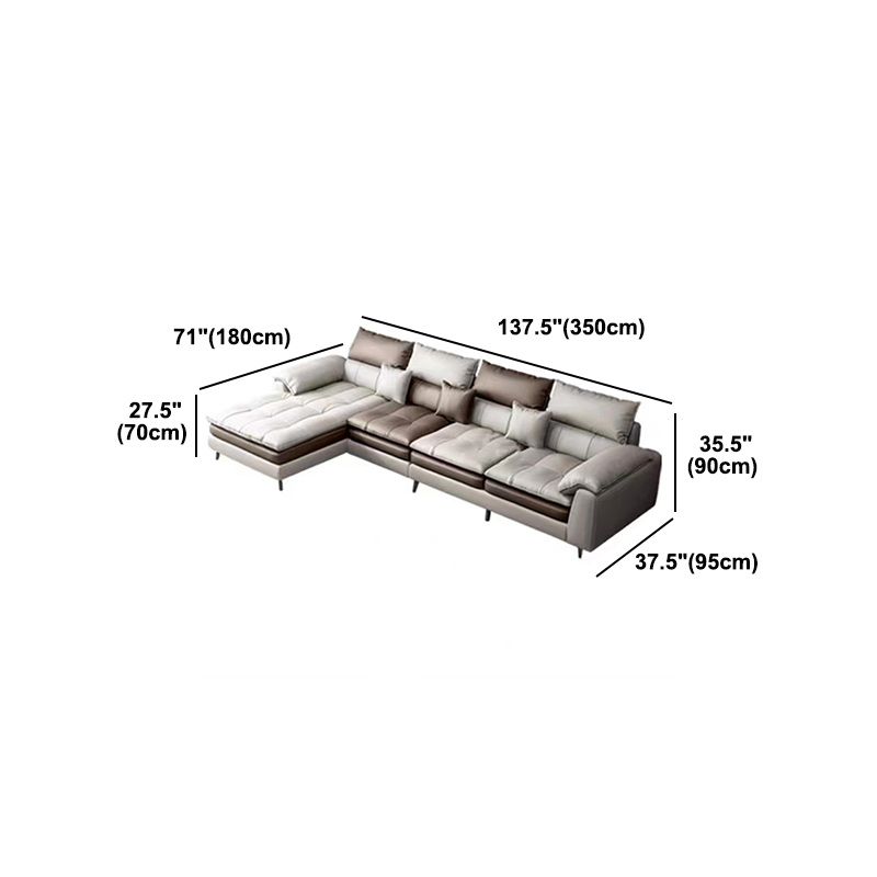 Brown Pillow Top Arm Sofa & Chaise Sewn Pillow Back Sofa - 35.43" H