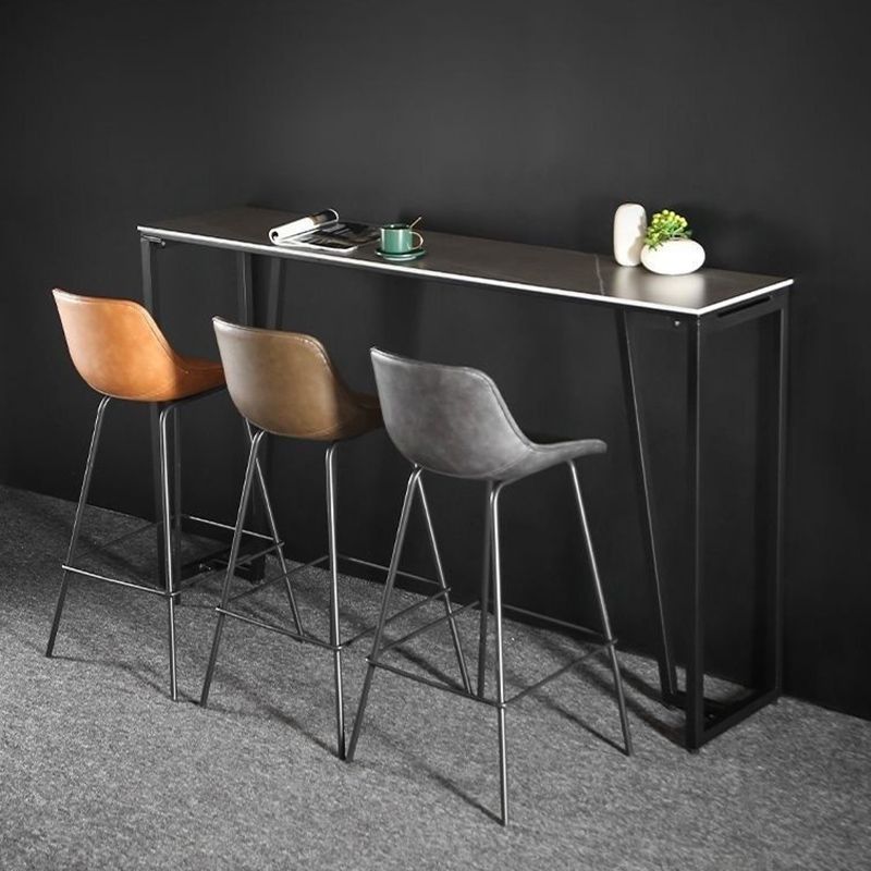 Contemporary Rectangle Bar Height Table Iron and Stone Indoor Bar Dining Table