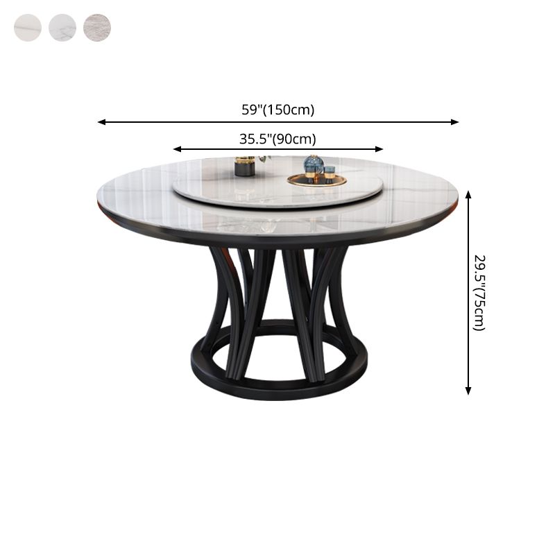 Minimalist Round Sintered Stone Table Kitchen Dining Table with Pedestal Base