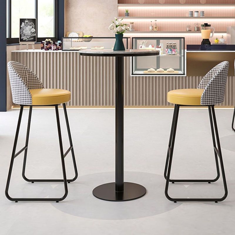 Industrial Metal Bar Table Faux Marble 23.6" Round Top Indoor Bistro Table