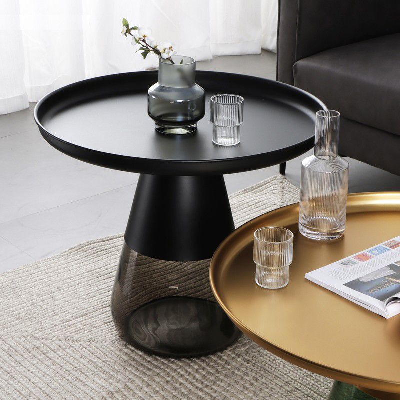 Modern Style Metal Desktop Glass Base Can Be Stored Round Side Table